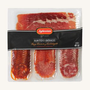 Iglesias Ibérico 50% de cebo assortment with ham (jamón), chorizo, salchichón and lomo (loin), pre-sliced 200 gr