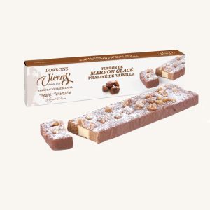 Torrons Vicens Artisan Marron Glacé Nougat (turrón : torró) with Vanilla Praline, from Catalonia, case 300g