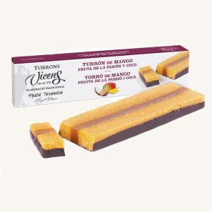 Torrons Vicens Mango, Passion Fruit and Coconut Nougat (turrón : torró de mango, fruta de la pasión y coco), case 300g A