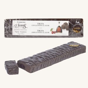 Torrons Vicens Truffle nougat with Liqueur Cherries (turrón : torró con guindas al licor), bar 300g