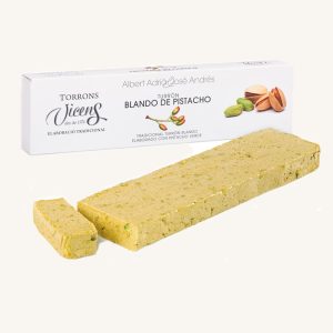 Torrons Vicens artisan Soft Green Pistachio Nougat (turrón : torró blando de pistacho), created by chefs Albert Adrià & José Andrés Vicens, case 300g