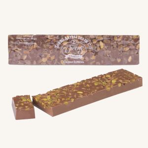 Vicens Torrons Milk Chocolate Nougat with Pistachio (turrón : torró de chocolate con leche y pistachos), bar 300 g