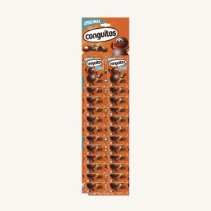 Conguitos Original, dark chocolate-covered peanuts (cacahuetes recubiertos de chocolate negro), panoply with 24x18g sachets main