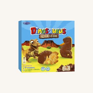 Dinosaurus chocolate milk covered cereal biscuits with vitamins (galletas choco leche), box of 255g