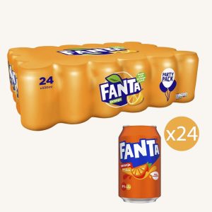 Fanta Naranja soft drink with 8% orange juice, 24 x can pack
